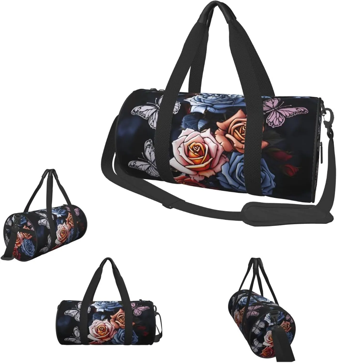 Travel Duffel Bag Roses And Butterflies Weekender Overnight Bag For Men Women Large Capacity Sports Gym Bag Canvas Carry On Tote Bags For Travel Yoga