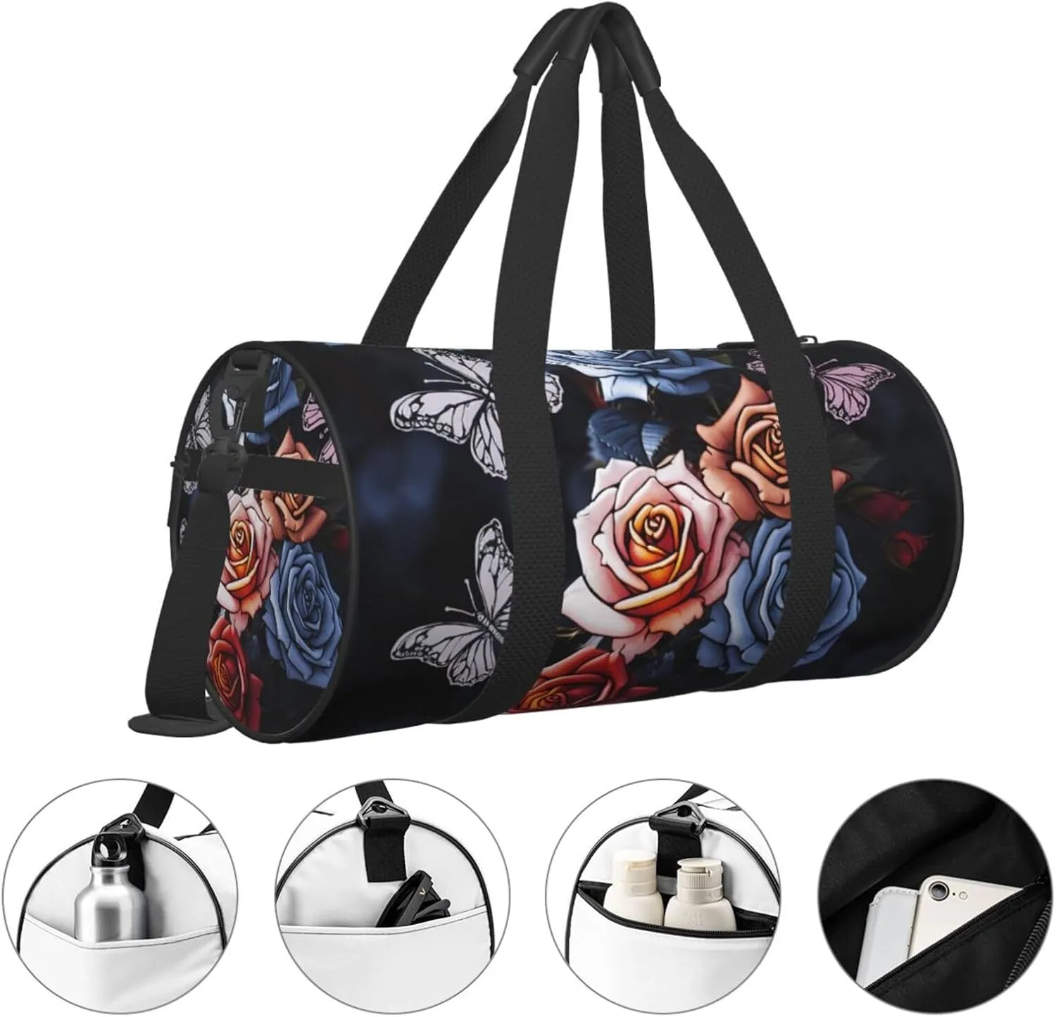 Travel Duffel Bag Roses And Butterflies Weekender Overnight Bag For Men Women Large Capacity Sports Gym Bag Canvas Carry On Tote Bags For Travel Yoga