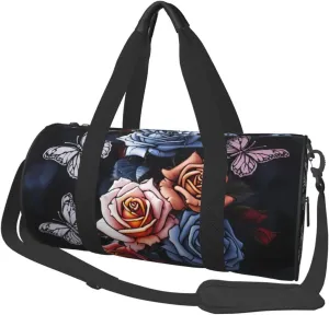 Travel Duffel Bag Roses And Butterflies Weekender Overnight Bag For Men Women Large Capacity Sports Gym Bag Canvas Carry On Tote Bags For Travel Yoga