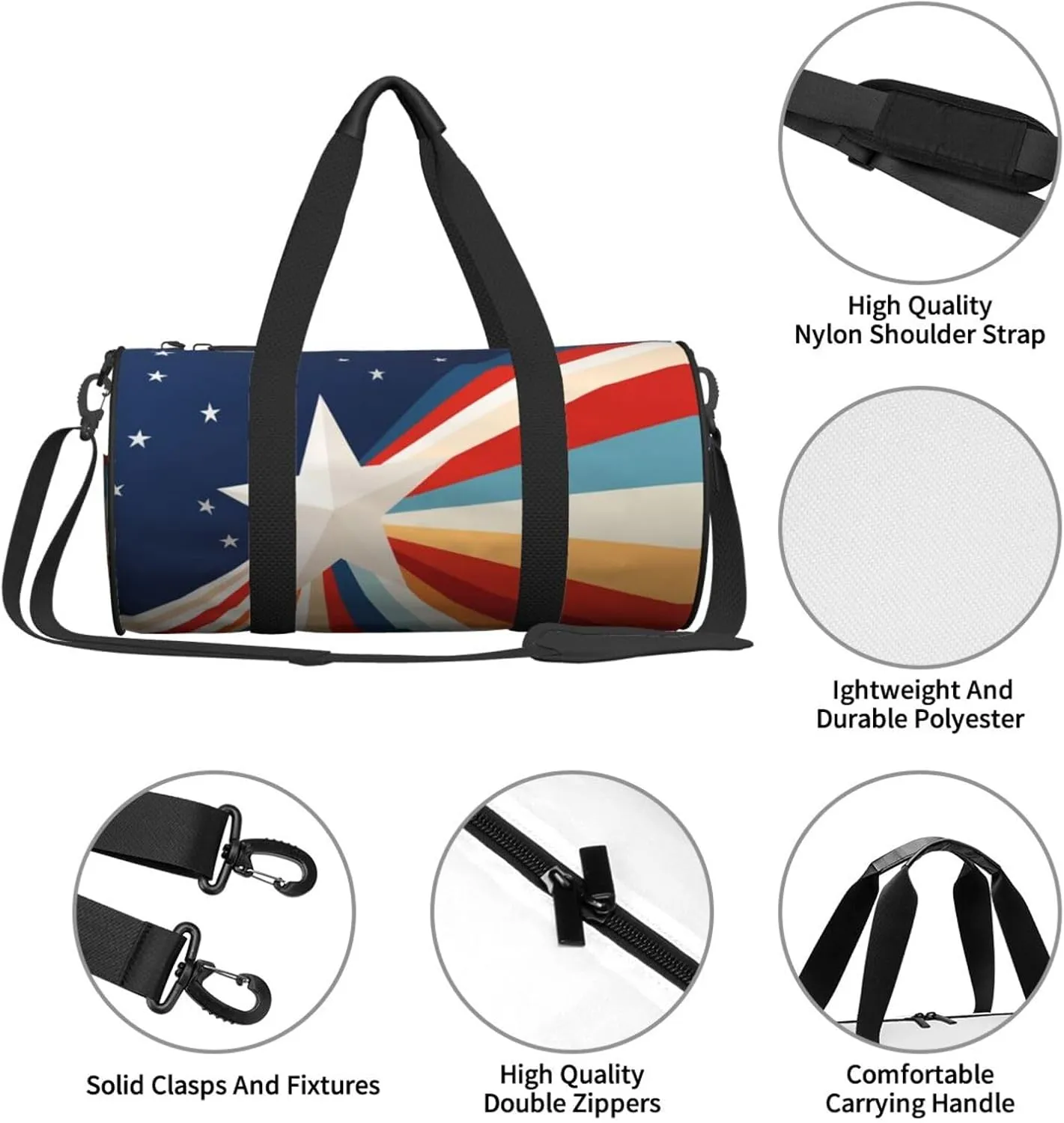Travel Duffel Bag Star Shape Stripe Style Weekender Overnight Bag For Men Women Large Capacity Sports Gym Bag Canvas Carry On Tote Bags For Travel Yoga