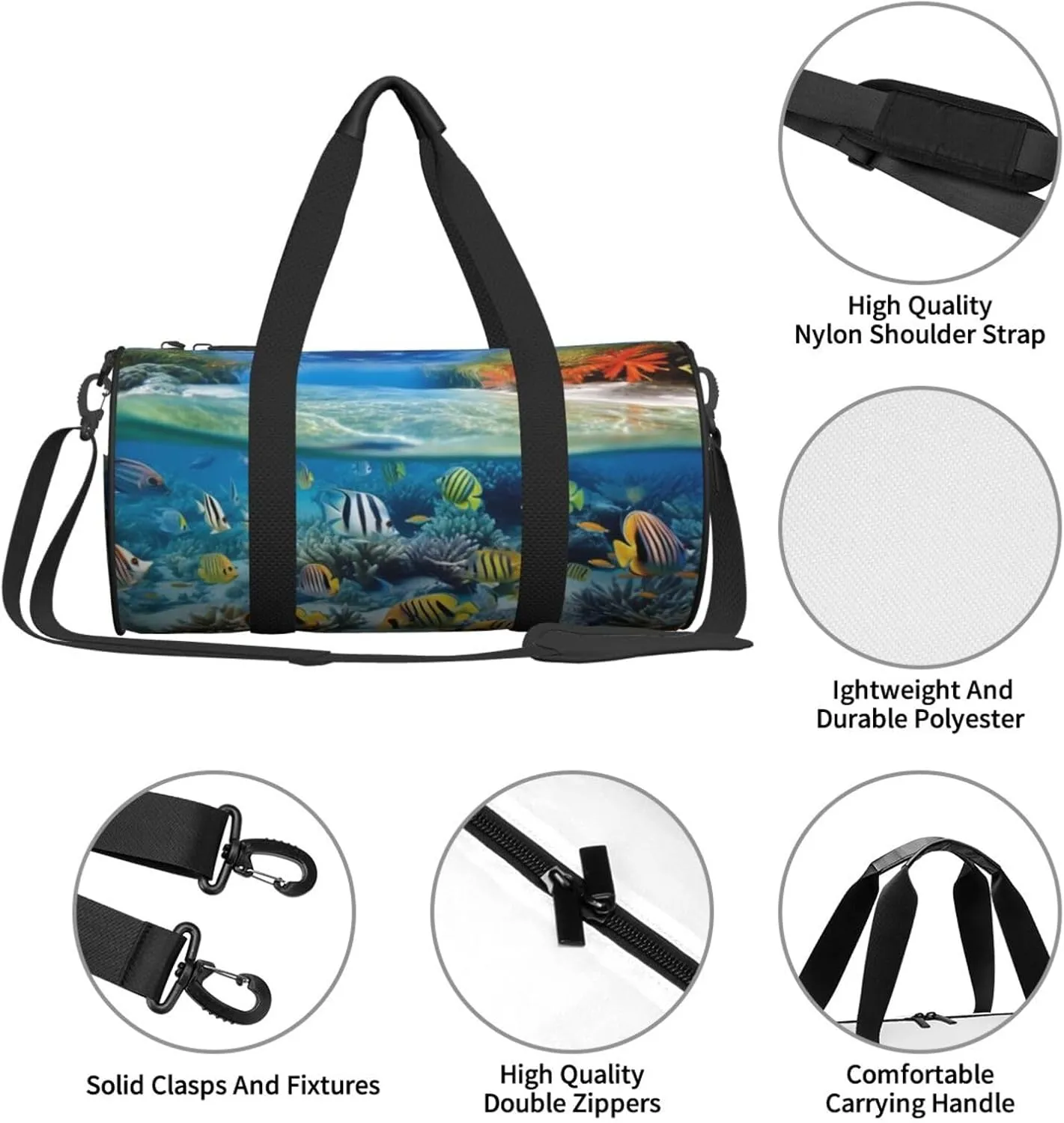 Travel Duffel Bag Tropical Fish Landscape Weekender Overnight Bag For Men Women Large Capacity Sports Gym Bag Canvas Carry On Tote Bags For Travel Yoga