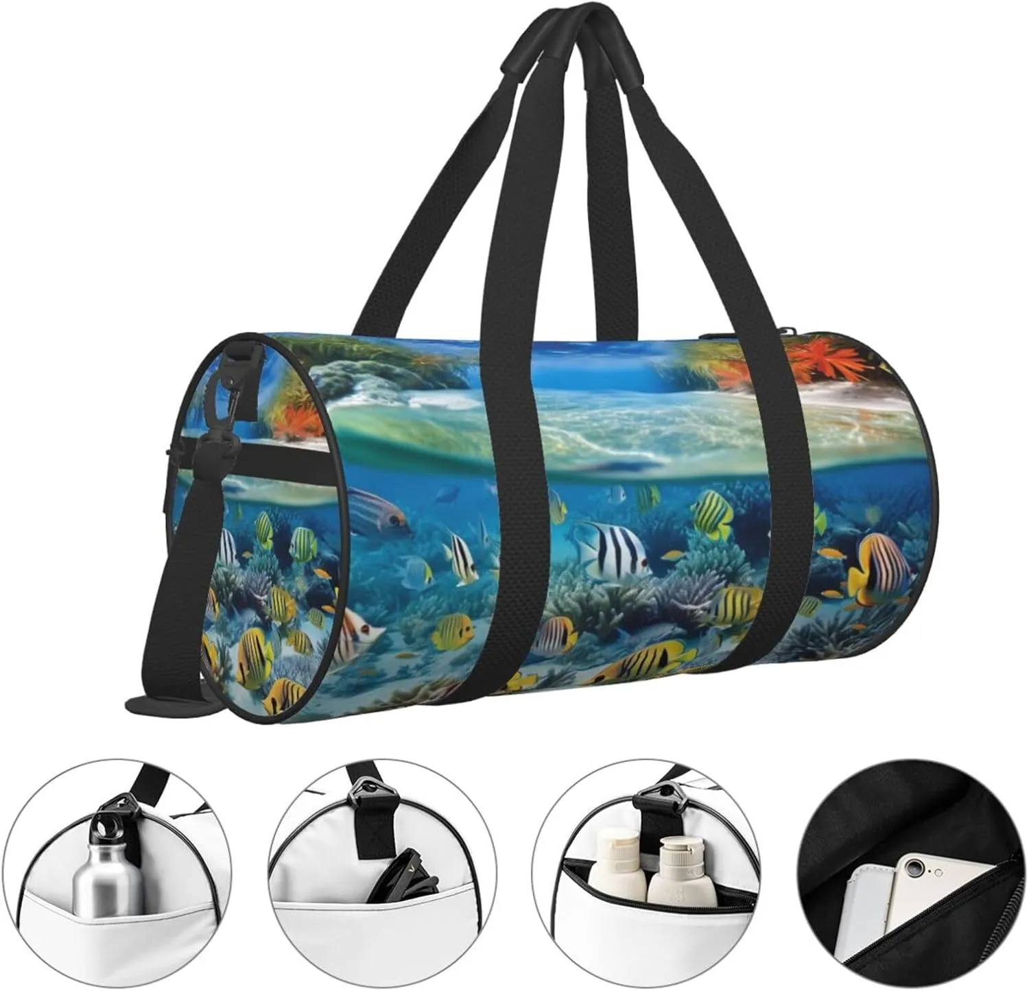 Travel Duffel Bag Tropical Fish Landscape Weekender Overnight Bag For Men Women Large Capacity Sports Gym Bag Canvas Carry On Tote Bags For Travel Yoga