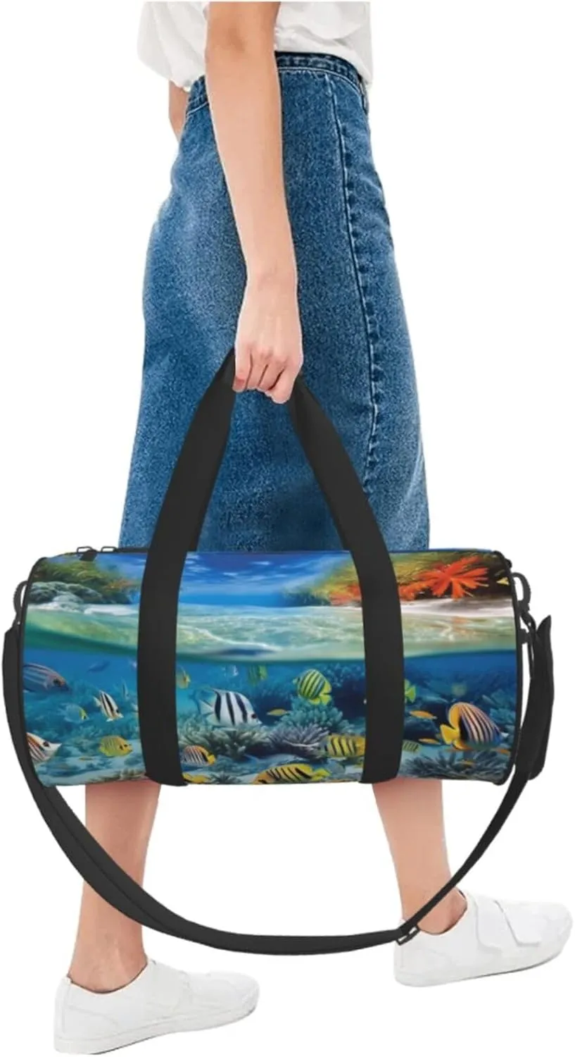 Travel Duffel Bag Tropical Fish Landscape Weekender Overnight Bag For Men Women Large Capacity Sports Gym Bag Canvas Carry On Tote Bags For Travel Yoga