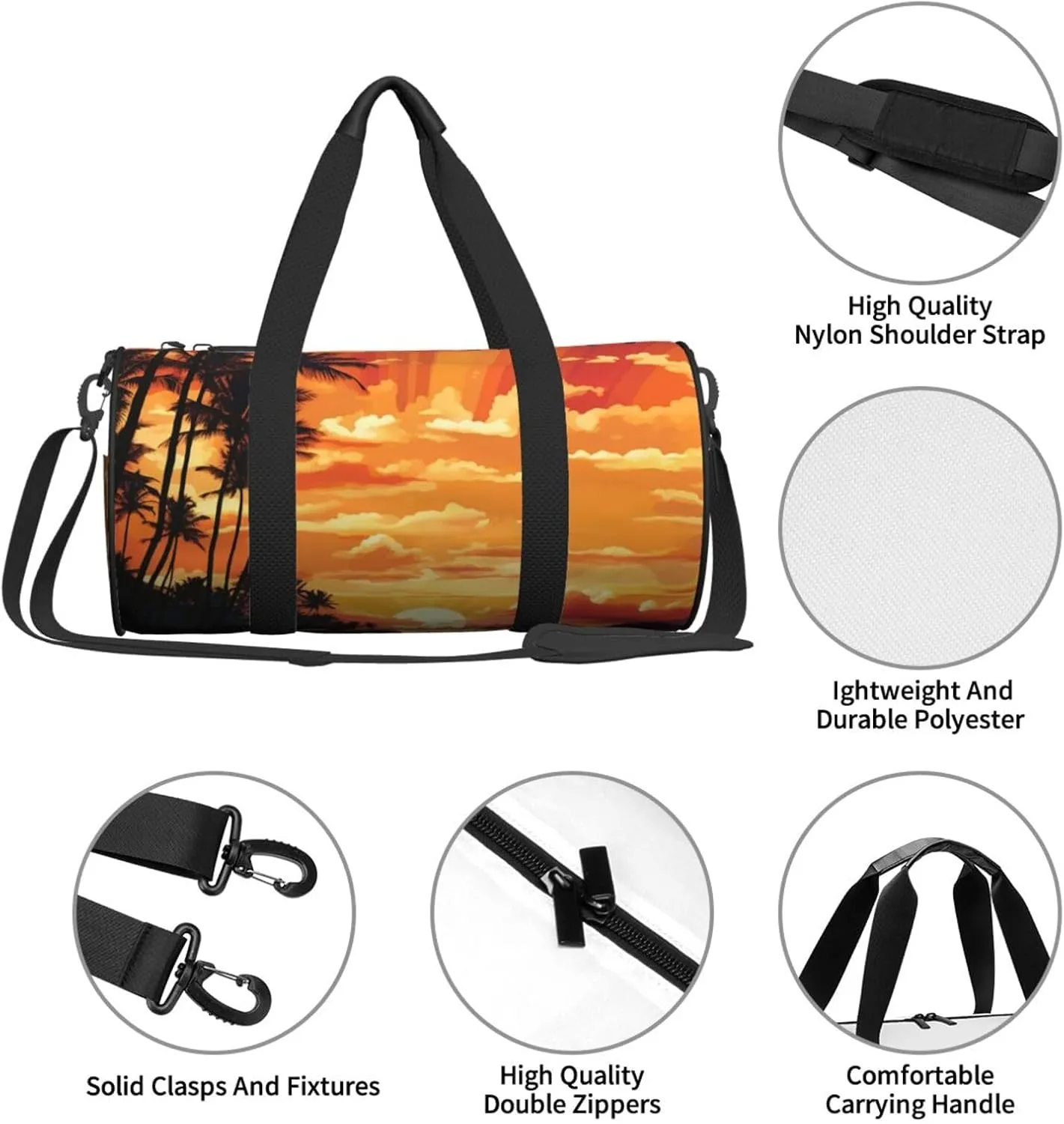 Travel Duffel Bag Tropical Sunrise Pattern Weekender Overnight Bag For Men Women Large Capacity Sports Gym Bag Canvas Carry On Tote Bags For Travel Yoga