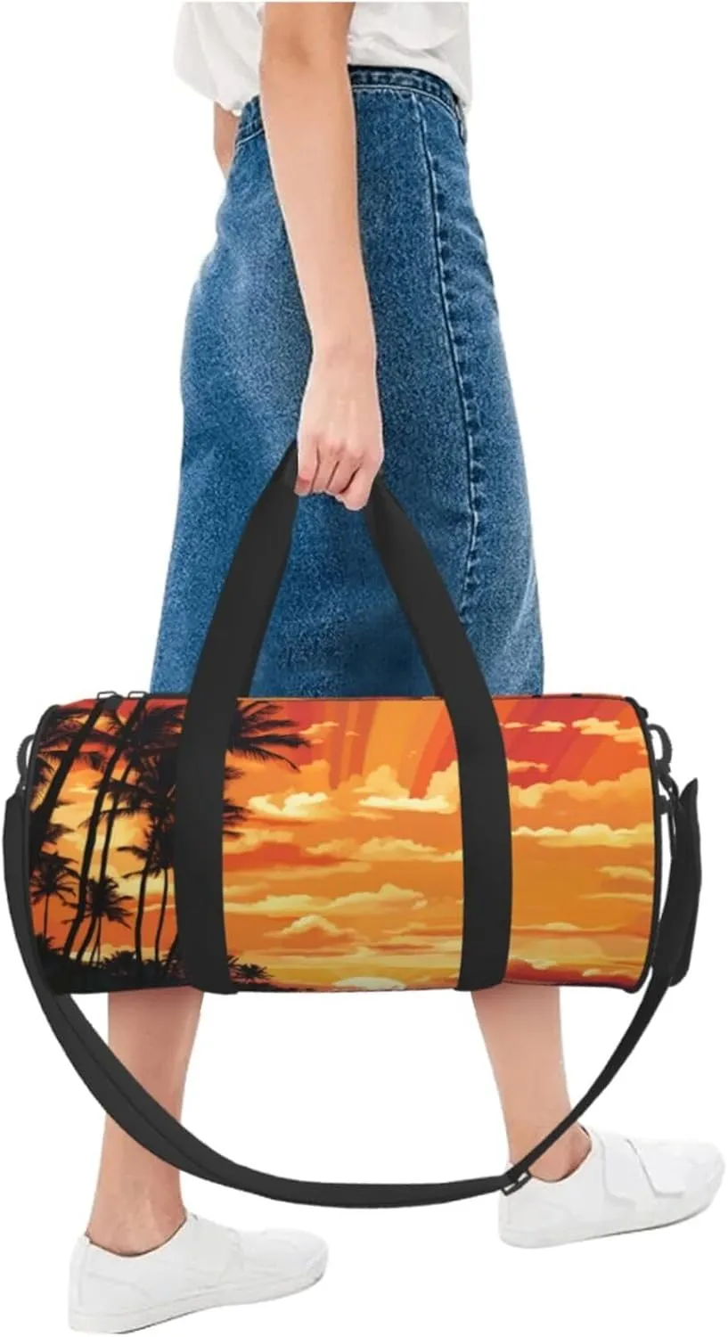 Travel Duffel Bag Tropical Sunrise Pattern Weekender Overnight Bag For Men Women Large Capacity Sports Gym Bag Canvas Carry On Tote Bags For Travel Yoga