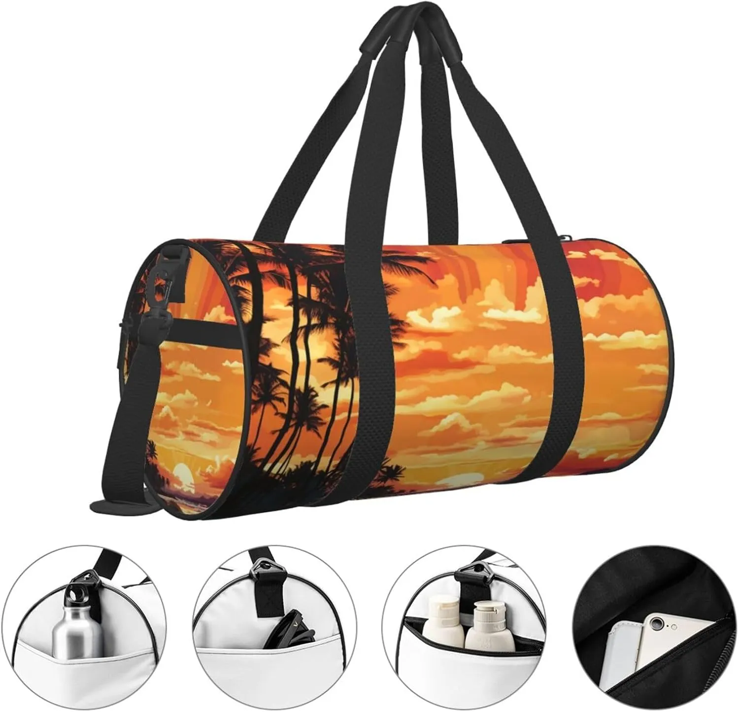 Travel Duffel Bag Tropical Sunrise Pattern Weekender Overnight Bag For Men Women Large Capacity Sports Gym Bag Canvas Carry On Tote Bags For Travel Yoga