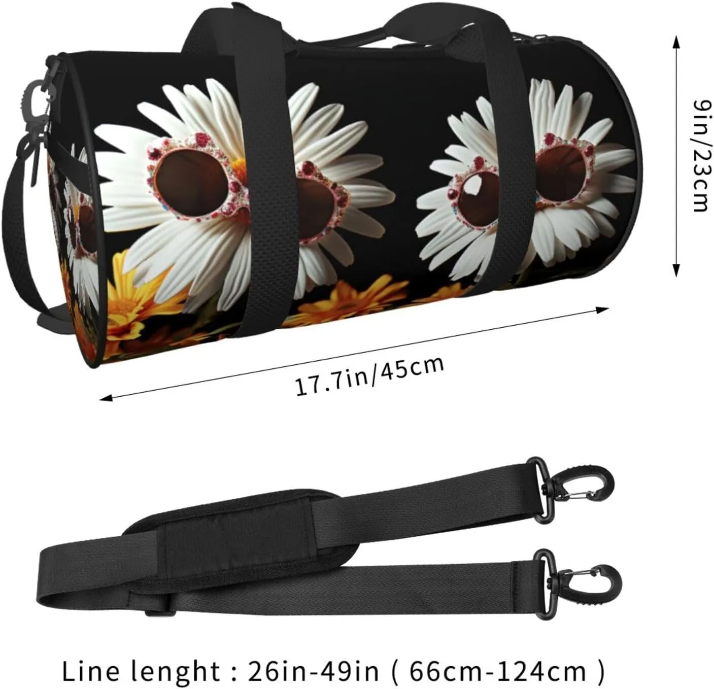 Travel Duffel Bag Two Daisies Wearing Sunglasses Weekender Overnight Bag For Men Women Large Capacity Sports Gym Bag Canvas Carry On Tote Bags For Travel Yoga