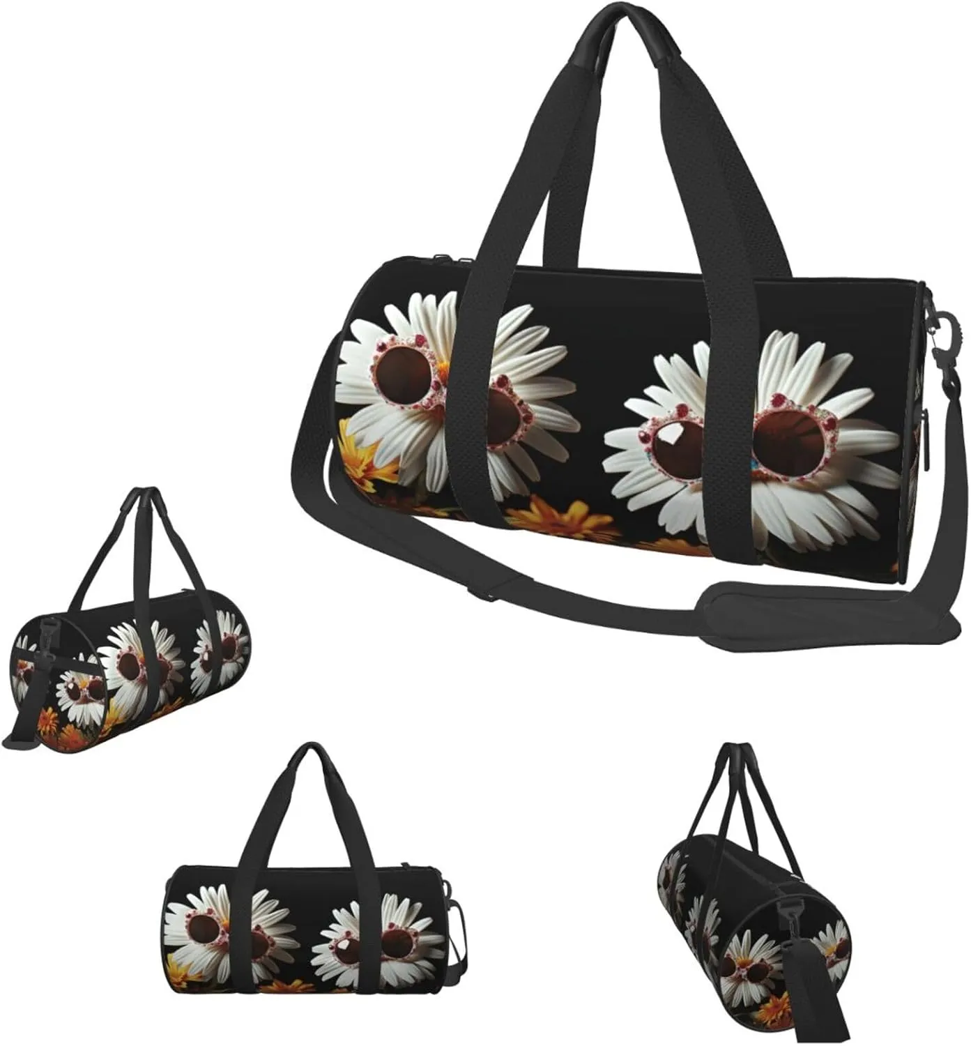 Travel Duffel Bag Two Daisies Wearing Sunglasses Weekender Overnight Bag For Men Women Large Capacity Sports Gym Bag Canvas Carry On Tote Bags For Travel Yoga
