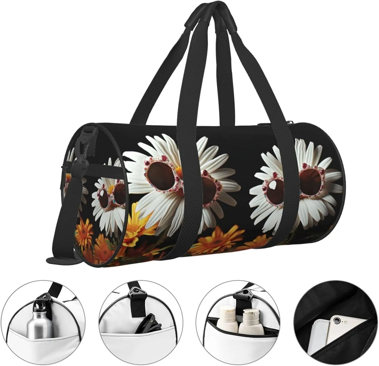 Travel Duffel Bag Two Daisies Wearing Sunglasses Weekender Overnight Bag For Men Women Large Capacity Sports Gym Bag Canvas Carry On Tote Bags For Travel Yoga