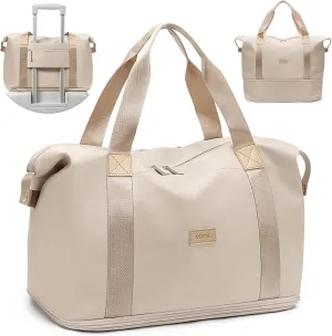 Travel Duffel Bags for Women Men Expandable Duffel Bag Tote Sport Bag Hospital Weekender Bag for Women Delivery Bags for Airplanes Beige