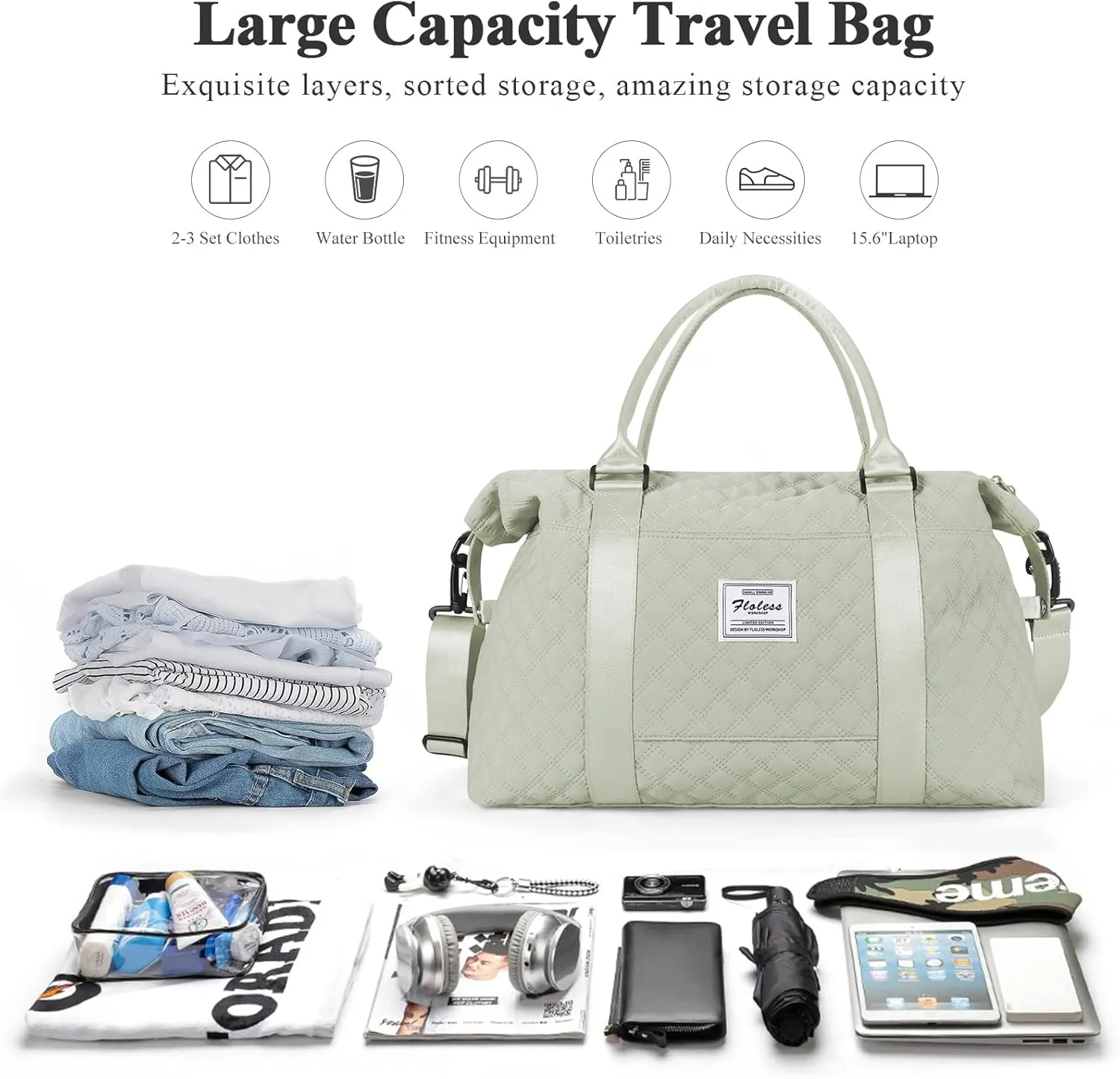 Travel Duffel Bag,Sports Tote Gym Bag,Shoulder Weekender Overnight Bag for Women