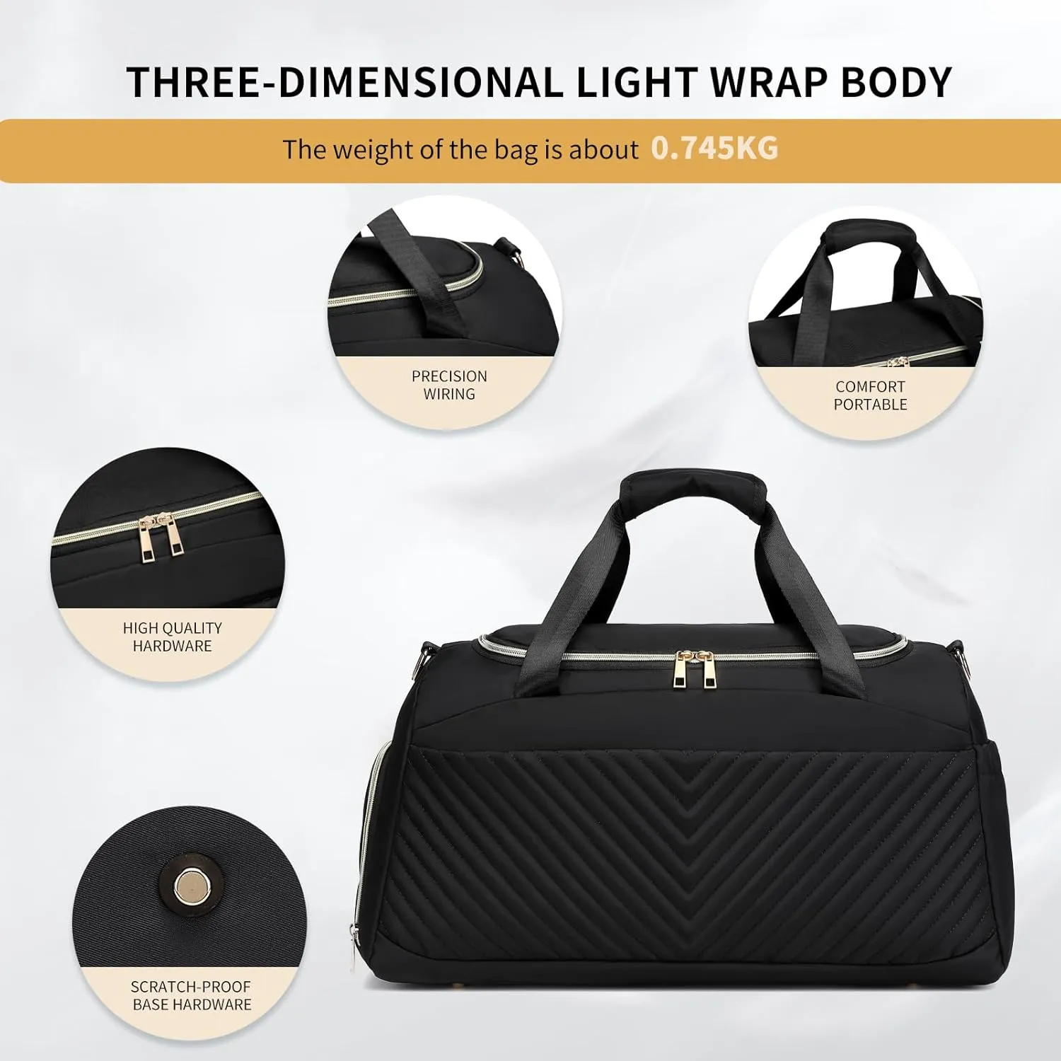 Travel Duffel Carry On Oversized Travel Duffel With Shoe Pouch Gym Weekend Bag (BLACK)