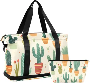 Travel Duffel Gym Sports Luggage Bag Expandable Large Capacity Ball Cactus Cute Sports Bag for Women and Men