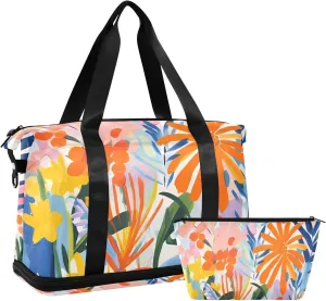 Travel Duffel Gym Sports Luggage Bag Expandable Large Capacity Flower Graffiti Sports Bag for Women and Men