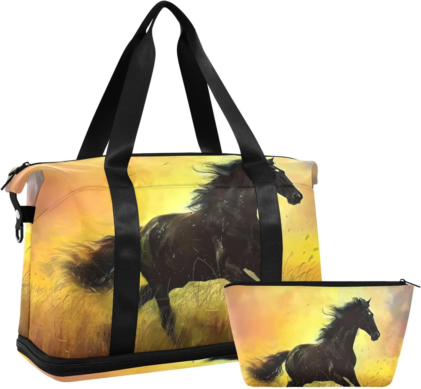 Travel Duffel Gym Sports Luggage Bag Expandable Large Capacity Horse Silhouette Sports Bag for Women and Men