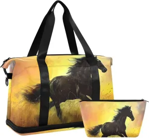 Travel Duffel Gym Sports Luggage Bag Expandable Large Capacity Horse Silhouette Sports Bag for Women and Men