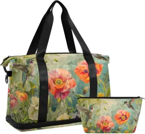 Travel Duffel Gym Sports Luggage Bag Expandable Large Capacity Hummingbird Garden Sports Bag for Women and Men