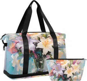 Travel Duffel Gym Sports Luggage Bag Expandable Large Capacity Lily Bouquet Sports Bag for Women and Men