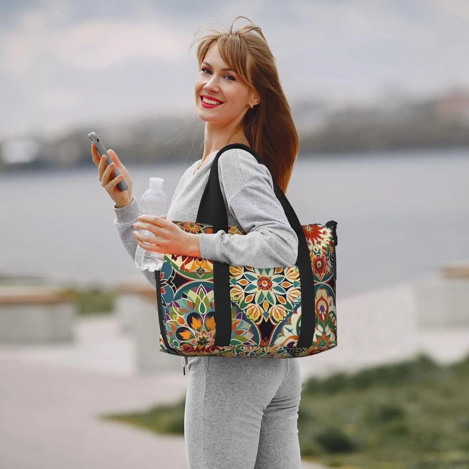 Travel Duffle Bag Boho Mandala Floral Weekender Overnight Bags Luggage Bag for Women Men Waterproof Sports Gym Bag Hand Bag with Shoulder Strap