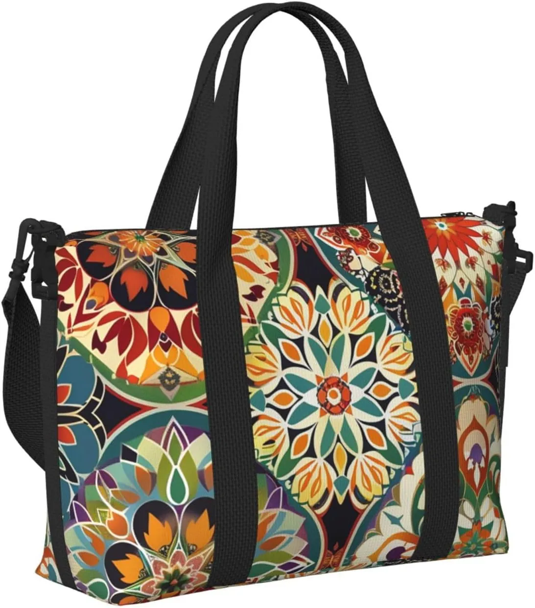 Travel Duffle Bag Boho Mandala Floral Weekender Overnight Bags Luggage Bag for Women Men Waterproof Sports Gym Bag Hand Bag with Shoulder Strap