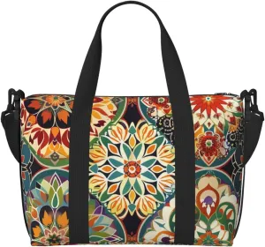 Travel Duffle Bag Boho Mandala Floral Weekender Overnight Bags Luggage Bag for Women Men Waterproof Sports Gym Bag Hand Bag with Shoulder Strap
