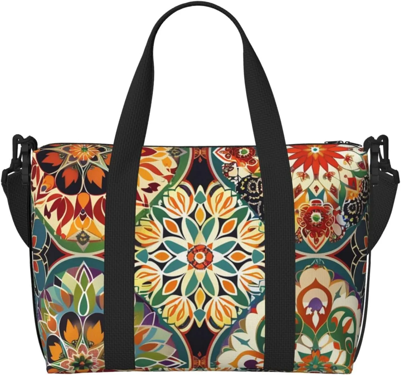 Travel Duffle Bag Boho Mandala Floral Weekender Overnight Bags Luggage Bag for Women Men Waterproof Sports Gym Bag Hand Bag with Shoulder Strap