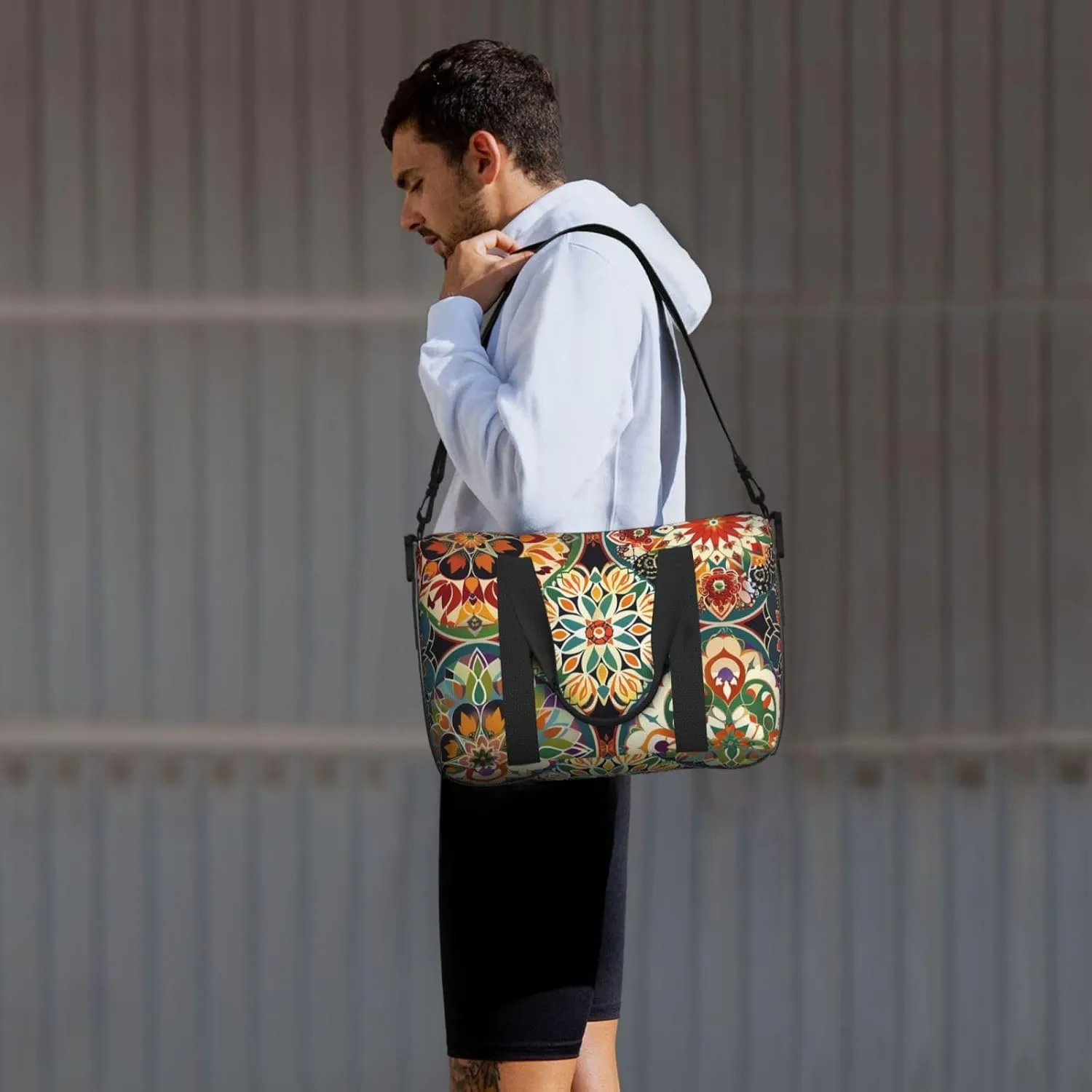 Travel Duffle Bag Boho Mandala Floral Weekender Overnight Bags Luggage Bag for Women Men Waterproof Sports Gym Bag Hand Bag with Shoulder Strap