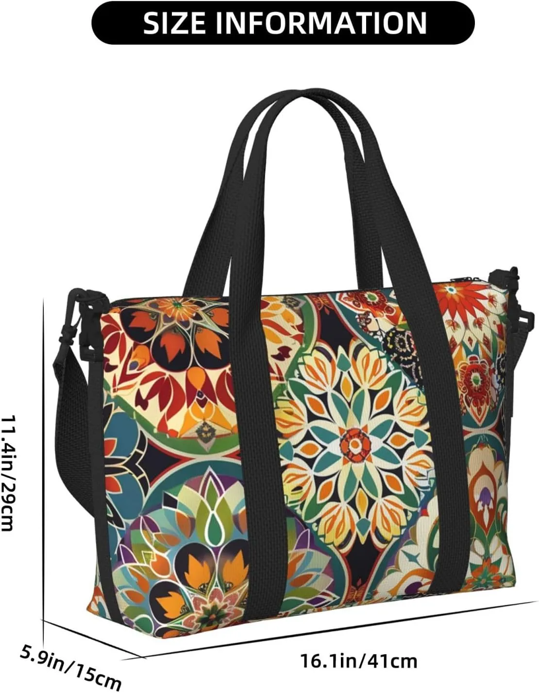 Travel Duffle Bag Boho Mandala Floral Weekender Overnight Bags Luggage Bag for Women Men Waterproof Sports Gym Bag Hand Bag with Shoulder Strap