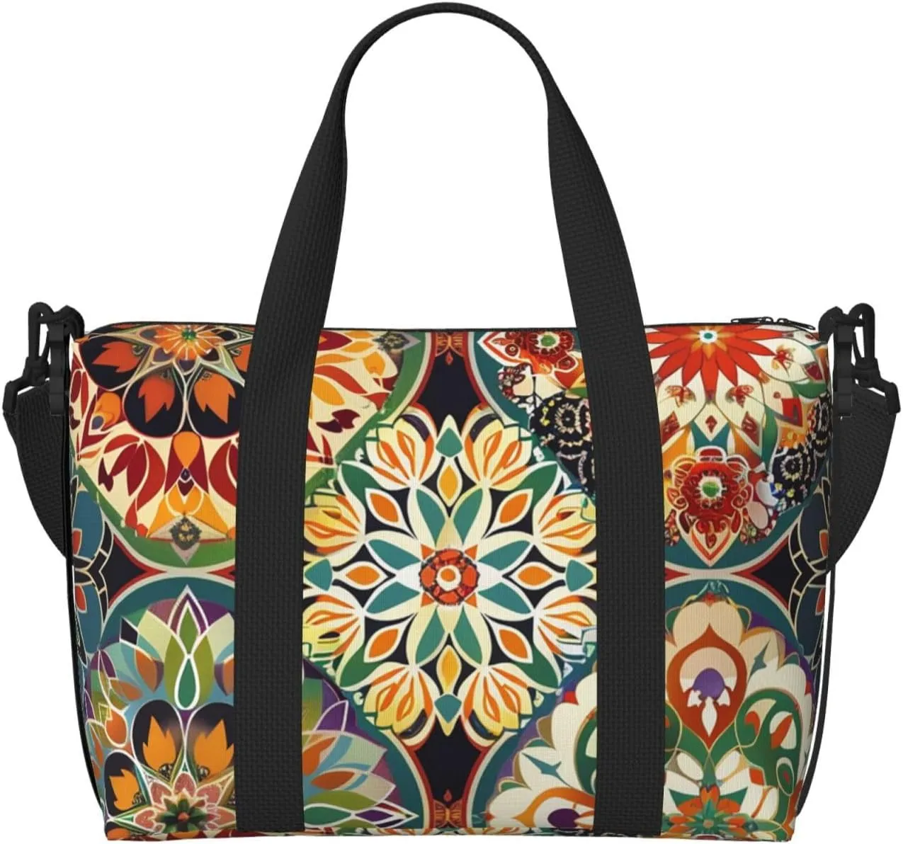 Travel Duffle Bag Boho Mandala Floral Weekender Overnight Bags Luggage Bag for Women Men Waterproof Sports Gym Bag Hand Bag with Shoulder Strap