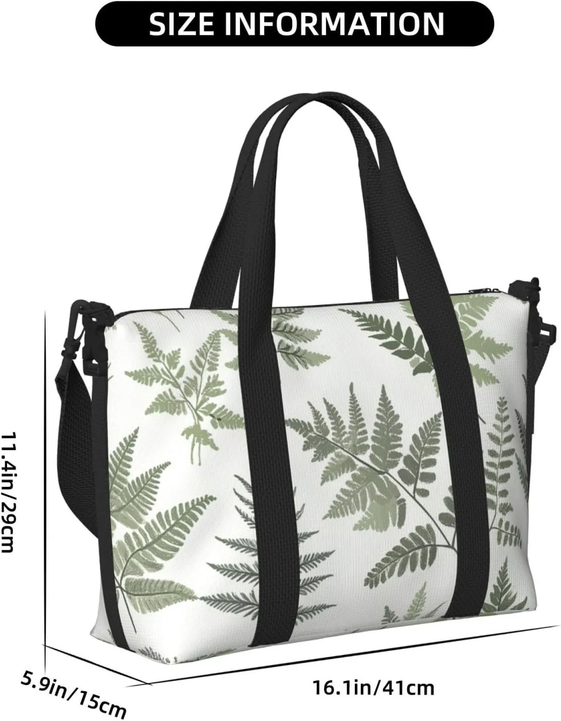Travel Duffle Bag Ferns Leaves Pattern Weekender Overnight Bags Luggage Bag for Women Men Waterproof Sports Gym Bag Hand Bag with Shoulder Strap