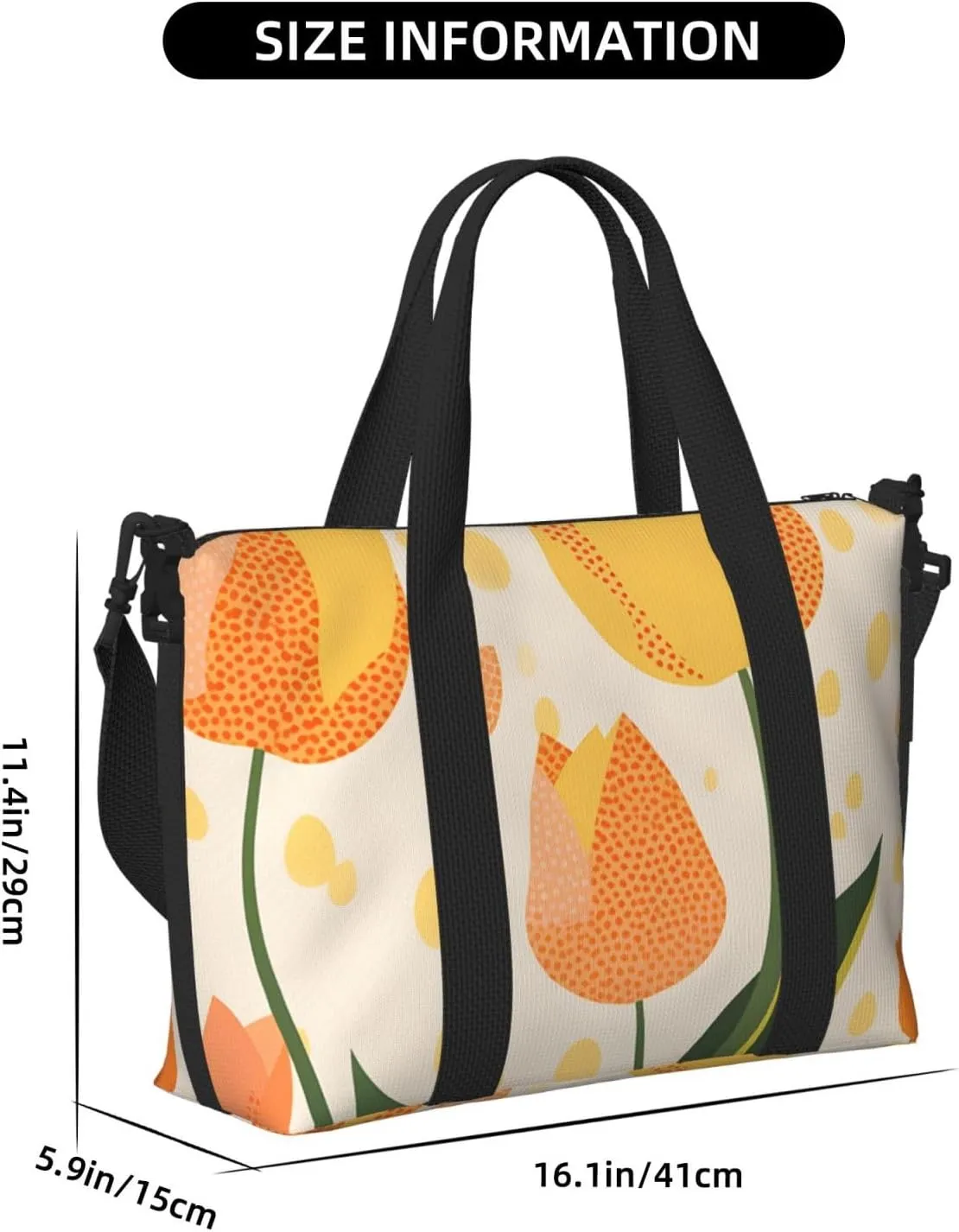 Travel Duffle Bag Flower Tulip Leaves Weekender Overnight Bags Luggage Bag for Women Men Waterproof Sports Gym Bag Hand Bag with Shoulder Strap