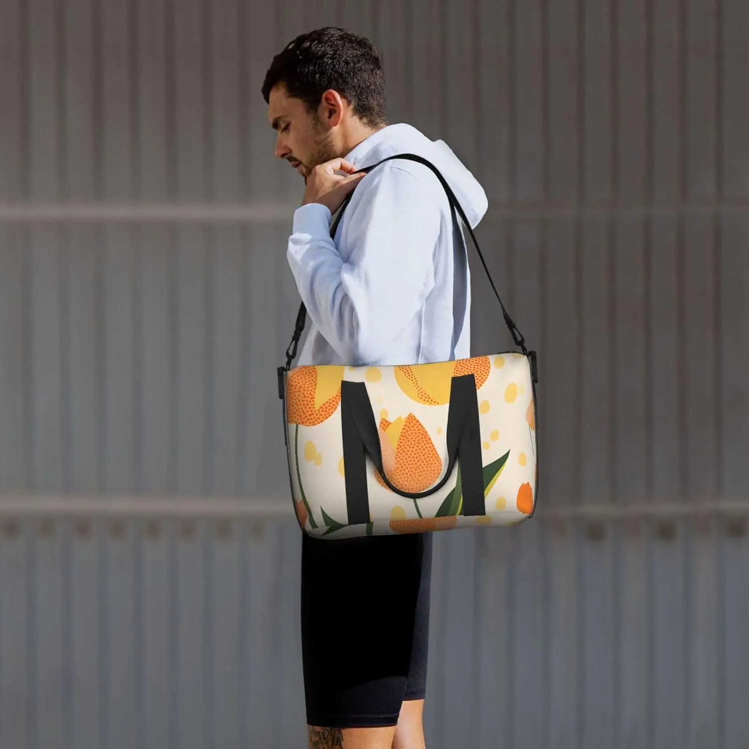 Travel Duffle Bag Flower Tulip Leaves Weekender Overnight Bags Luggage Bag for Women Men Waterproof Sports Gym Bag Hand Bag with Shoulder Strap
