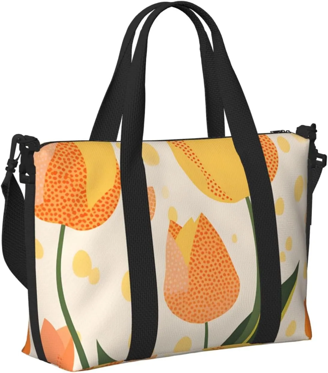 Travel Duffle Bag Flower Tulip Leaves Weekender Overnight Bags Luggage Bag for Women Men Waterproof Sports Gym Bag Hand Bag with Shoulder Strap