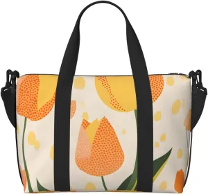 Travel Duffle Bag Flower Tulip Leaves Weekender Overnight Bags Luggage Bag for Women Men Waterproof Sports Gym Bag Hand Bag with Shoulder Strap