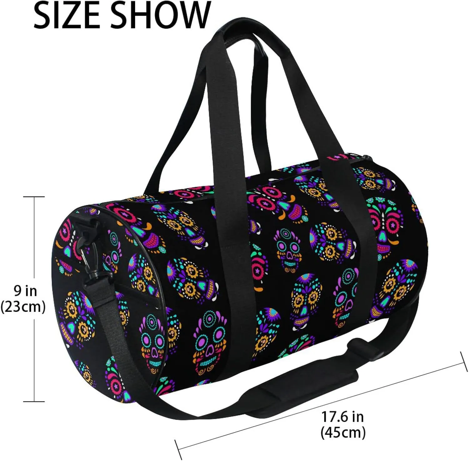 Travel Duffle Bag for Men Women, Colorful Sugar Skull Large Travel Overnight Duffel Bag Unisex High Capacity Large Luggage Sports Gym Bag