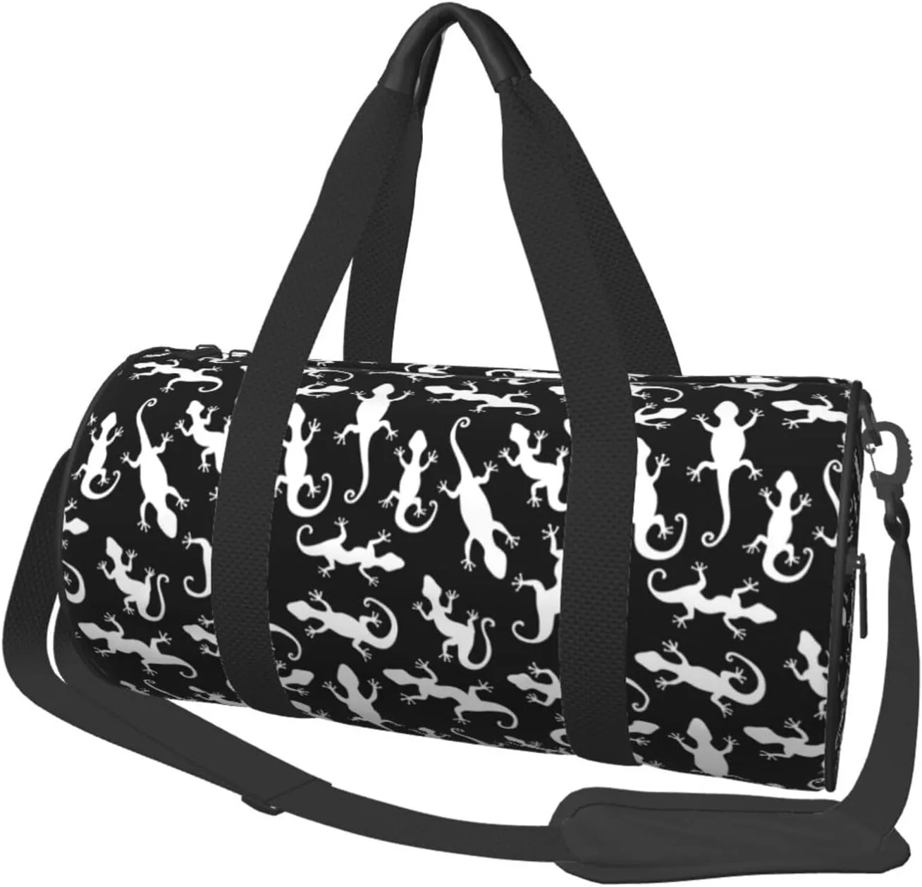 Travel Duffle Bag, Gecko Lizard Black White Sports Gym Bag for Women Men, Carry On Bag Weekender Overnight Duffel Bag, Personal Item Travel Bag