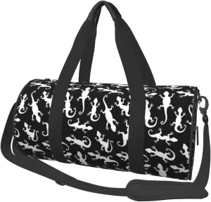 Travel Duffle Bag, Gecko Lizard Black White Sports Gym Bag for Women Men, Carry On Bag Weekender Overnight Duffel Bag, Personal Item Travel Bag