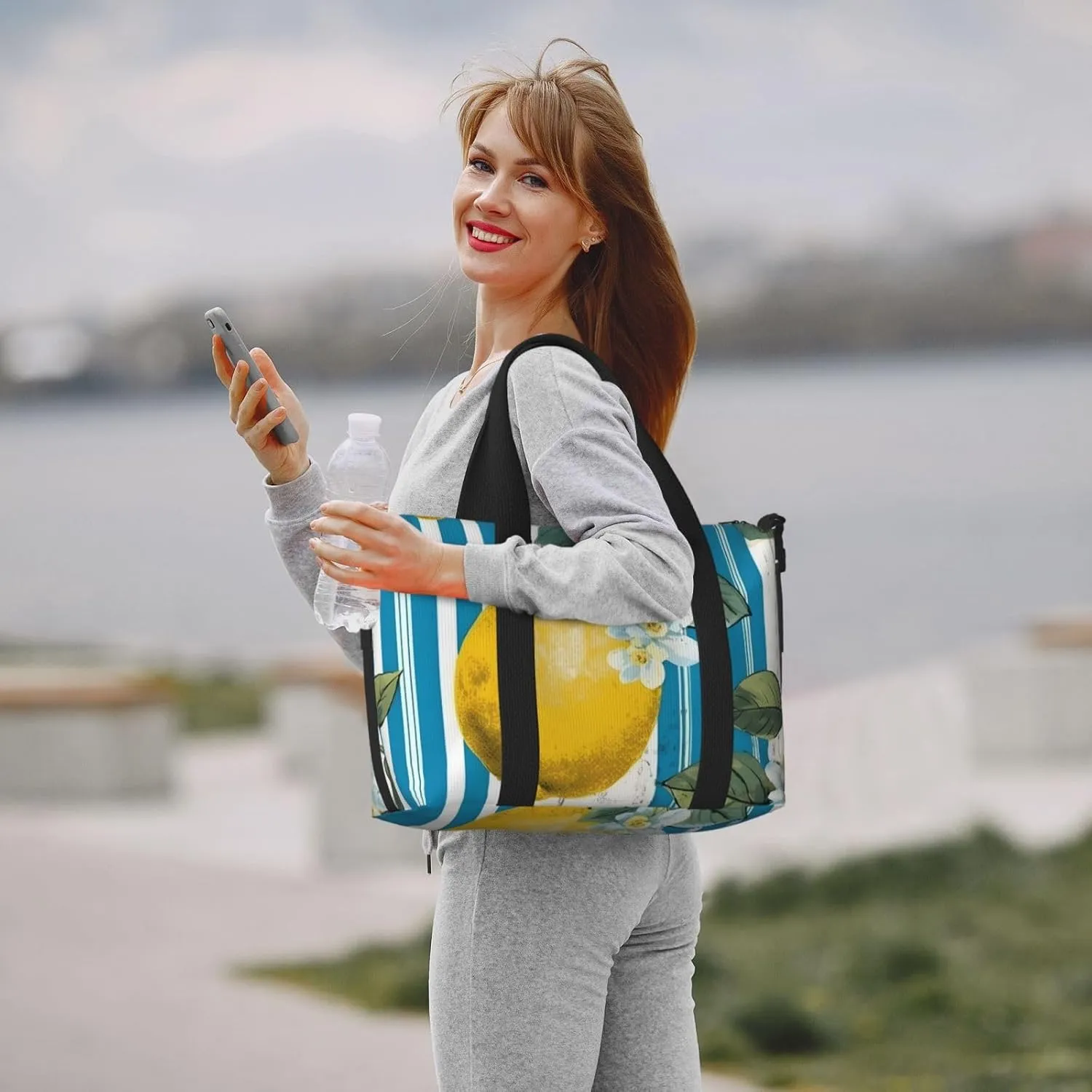 Travel Duffle Bag Lemon Floral Stripe Weekender Overnight Bags Luggage Bag for Women Men Waterproof Sports Gym Bag Hand Bag with Shoulder Strap