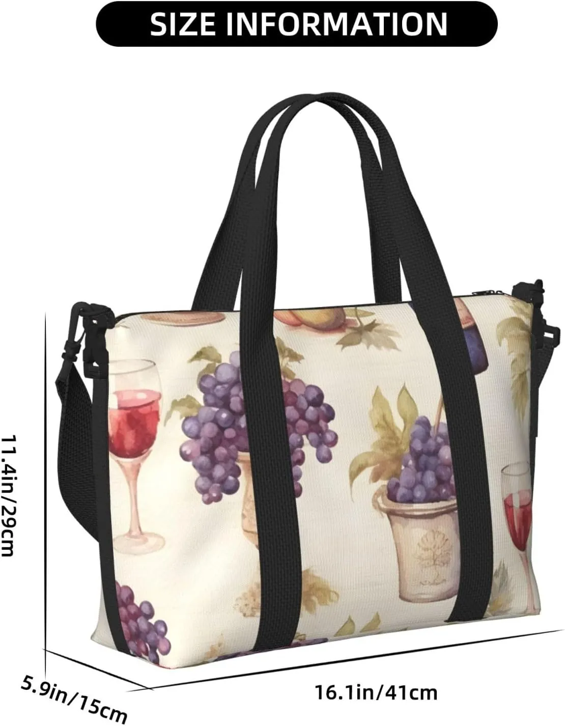 Travel Duffle Bag Retro Wine Grape Weekender Overnight Bags Luggage Bag for Women Men Waterproof Sports Gym Bag Hand Bag with Shoulder Strap