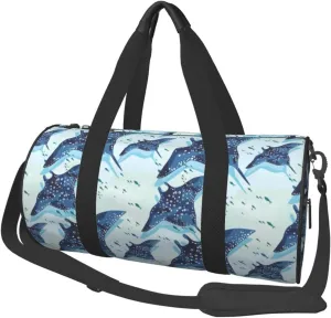 Travel Duffle Bag, Stingray fish cool blue Sports Gym Bag for Women Men, Carry On Bag Weekender Overnight Duffel Bag, Personal Item Travel Bag