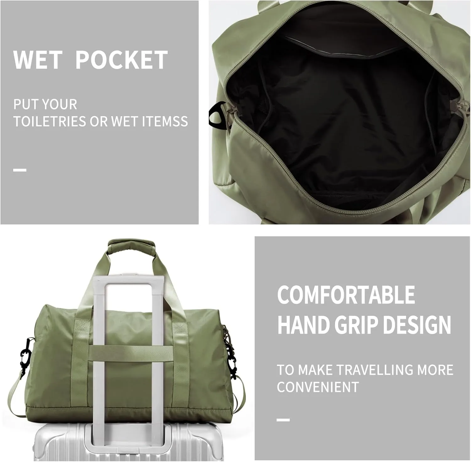 Travel Duffle Bag,Sport Gym Bag for Men And Women with Wet Pocket,Weekender Bag Carry On Tote Bags for Airplane Army Green