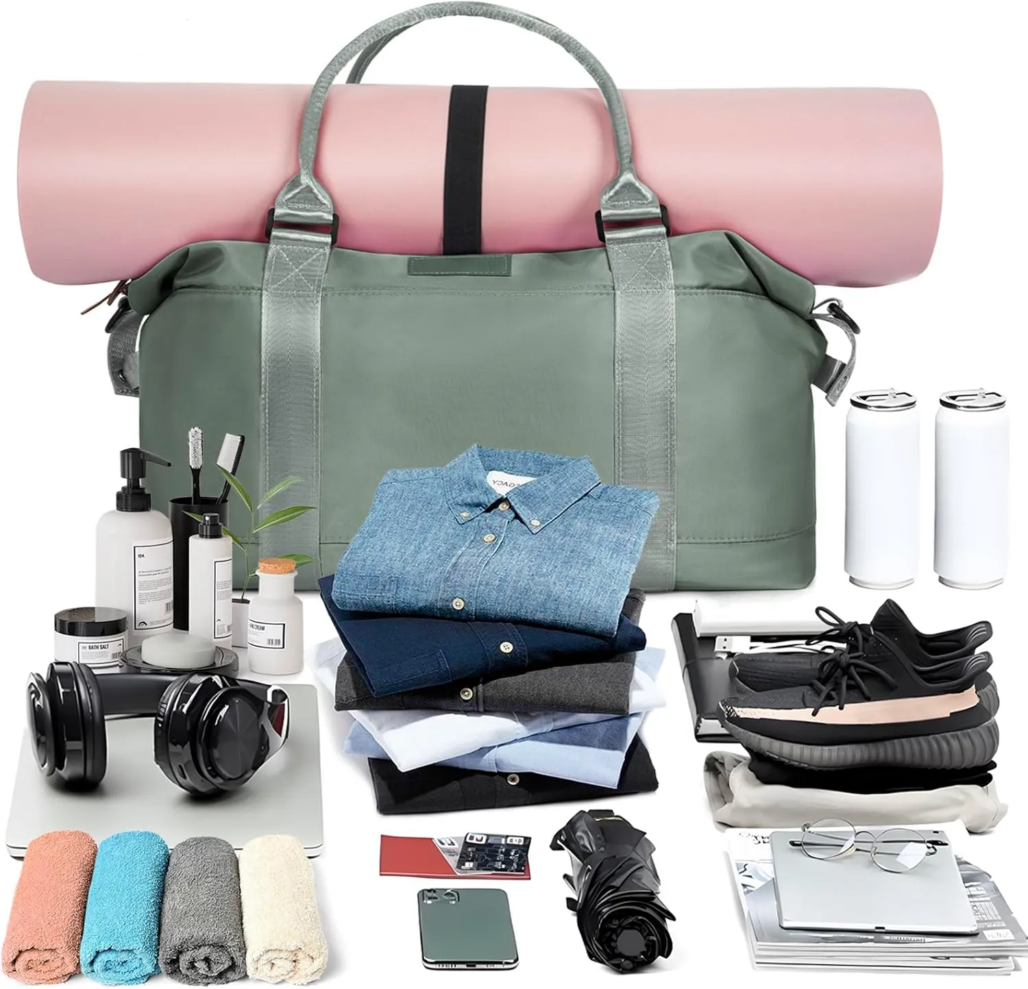 Travel Duffle, Waterproof Gym Weekender Overnight Tote Carry On with Luggage Sleeve, Dry Wet Pocket, Labor Delivery Hospital Bag