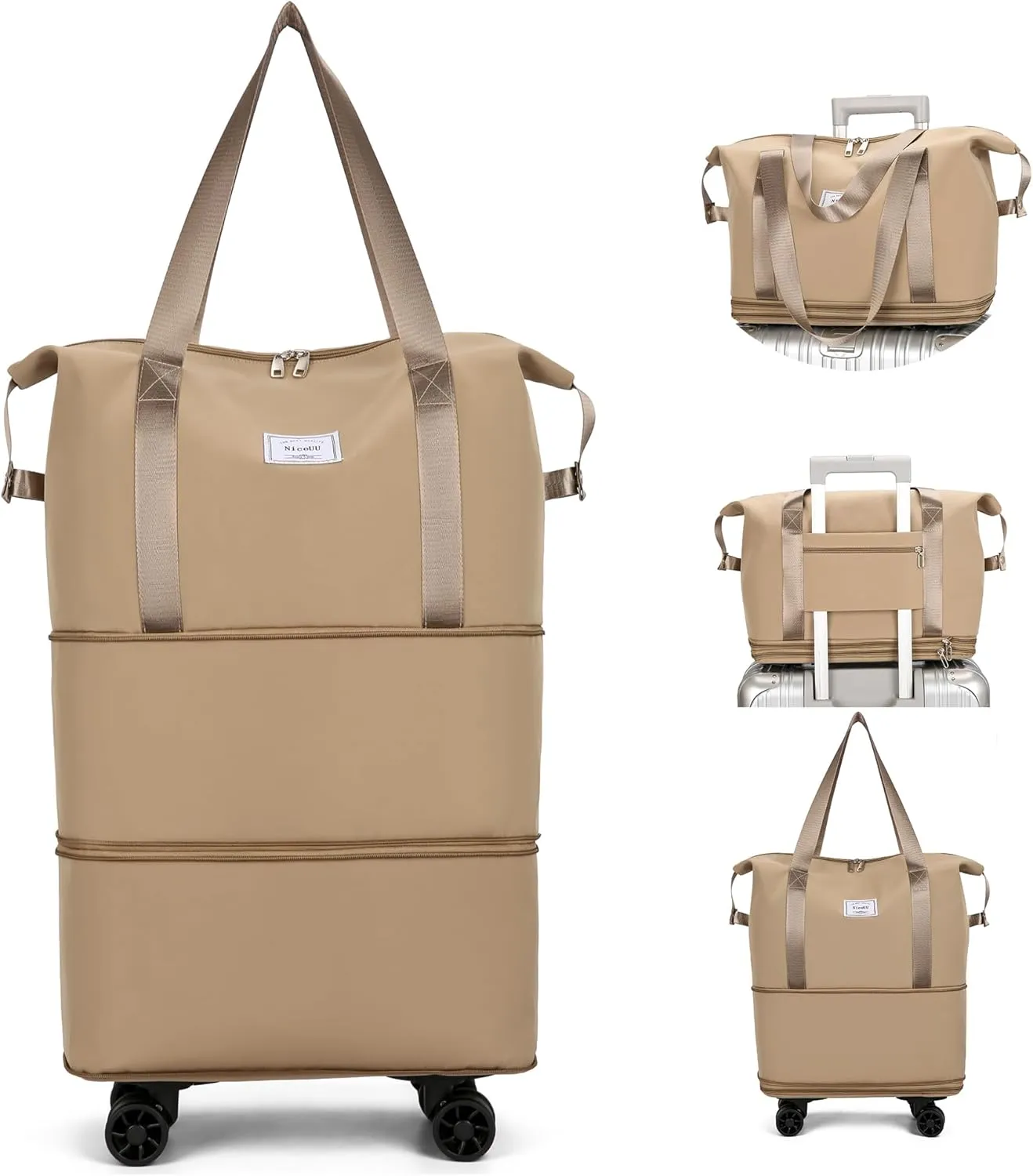 Travel Rolling Duffel Bag with Removable Wheels,Expandable Foldable Carry-On Luggage for Trip or Hospitalization