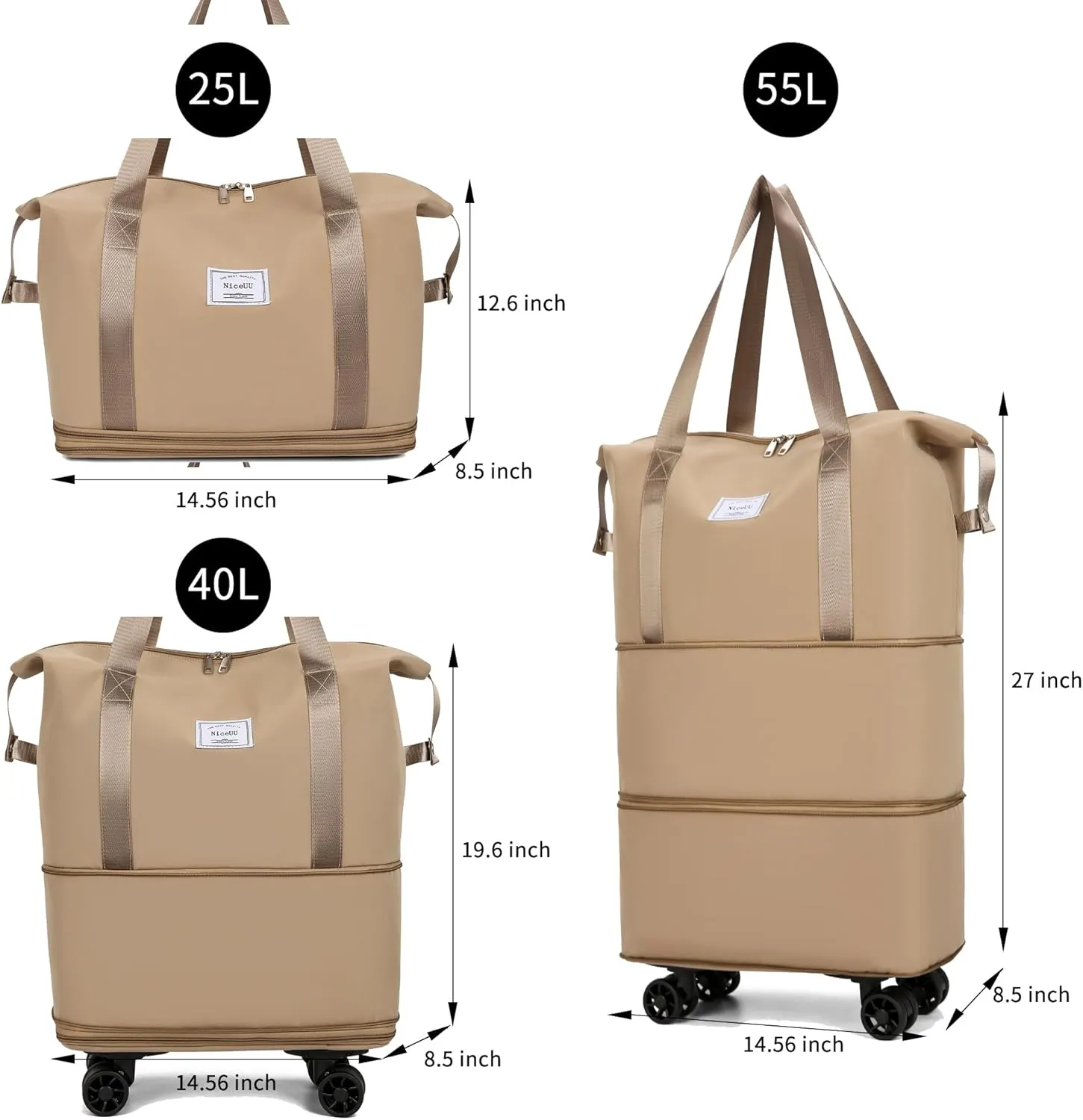 Travel Rolling Duffel Bag with Removable Wheels,Expandable Foldable Carry-On Luggage for Trip or Hospitalization