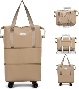 Travel Rolling Duffel Bag with Removable Wheels,Expandable Foldable Carry-On Luggage for Trip or Hospitalization