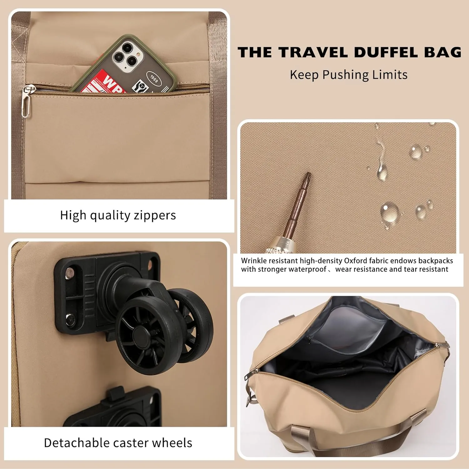 Travel Rolling Duffel Bag with Removable Wheels,Expandable Foldable Carry-On Luggage for Trip or Hospitalization