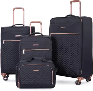 Travelhouse Luggage Sets 4 Piece with Duffel Bag Softside Upright Expandable Suitcases Set with Spinner Wheels Lightweight Travel with TSA-Approved Lock (Black)