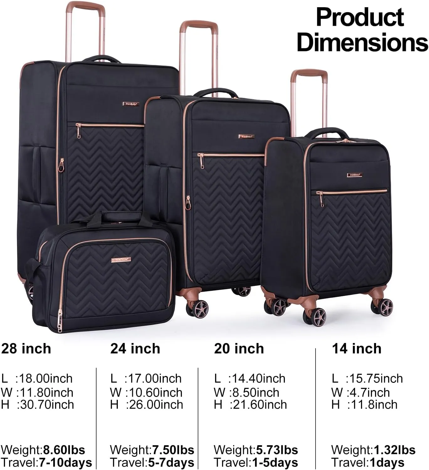 Travelhouse Luggage Sets 4 Piece with Duffel Bag Softside Upright Expandable Suitcases Set with Spinner Wheels Lightweight Travel with TSA-Approved Lock (Black)
