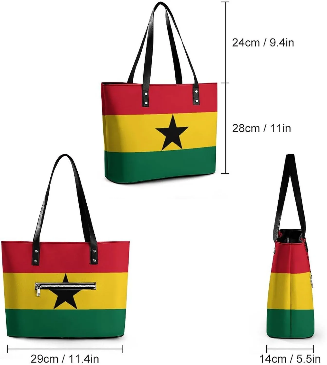 Trendy Hungary Flag Zipper Shoulder Bag Women Stylish Leather Tote for Daily Use