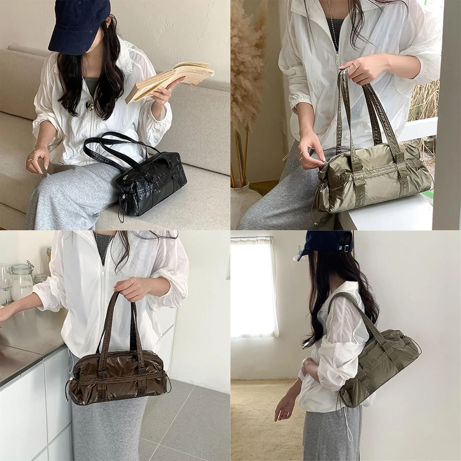 Trendy Women Shoulder Bag Top Handle Handbag Commuting Bag Large Capacity Underarm Bag PU Leather Armpit Bag